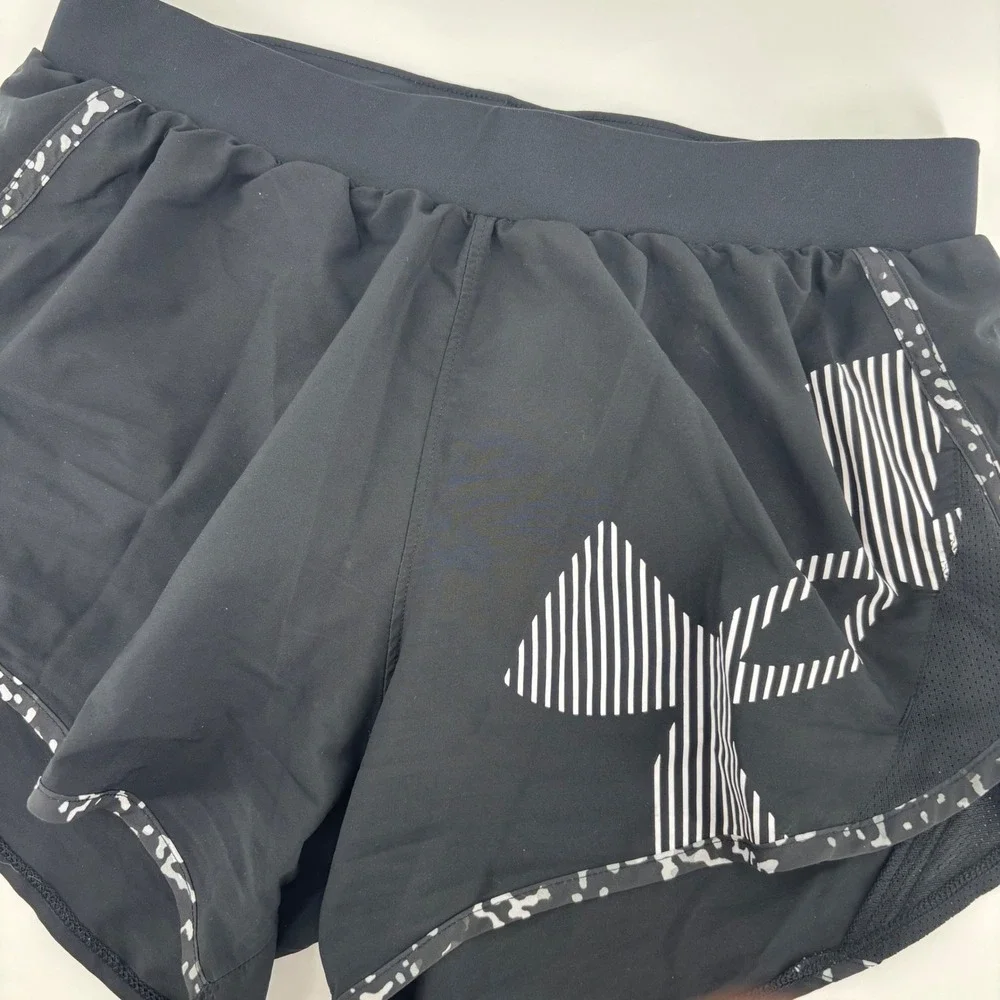 Under Armour Fly-By Shorts‎ Womens XS Black Excellent Graphic Logo Mesh Running